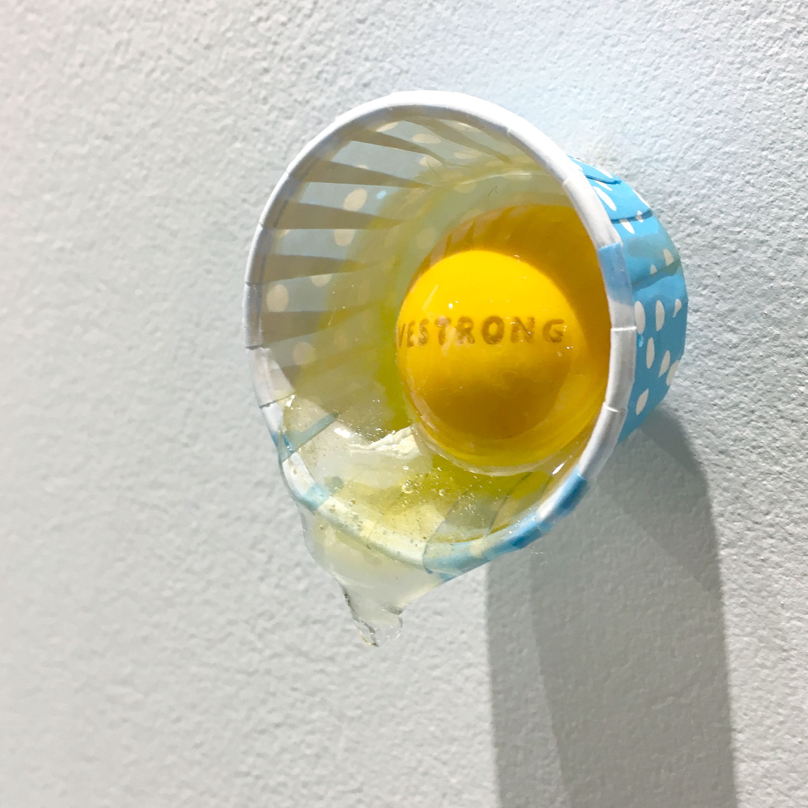 ?Gge rof Doom eht ni, view 3, mixed media (paper cup, light clay, resin), Size varies.