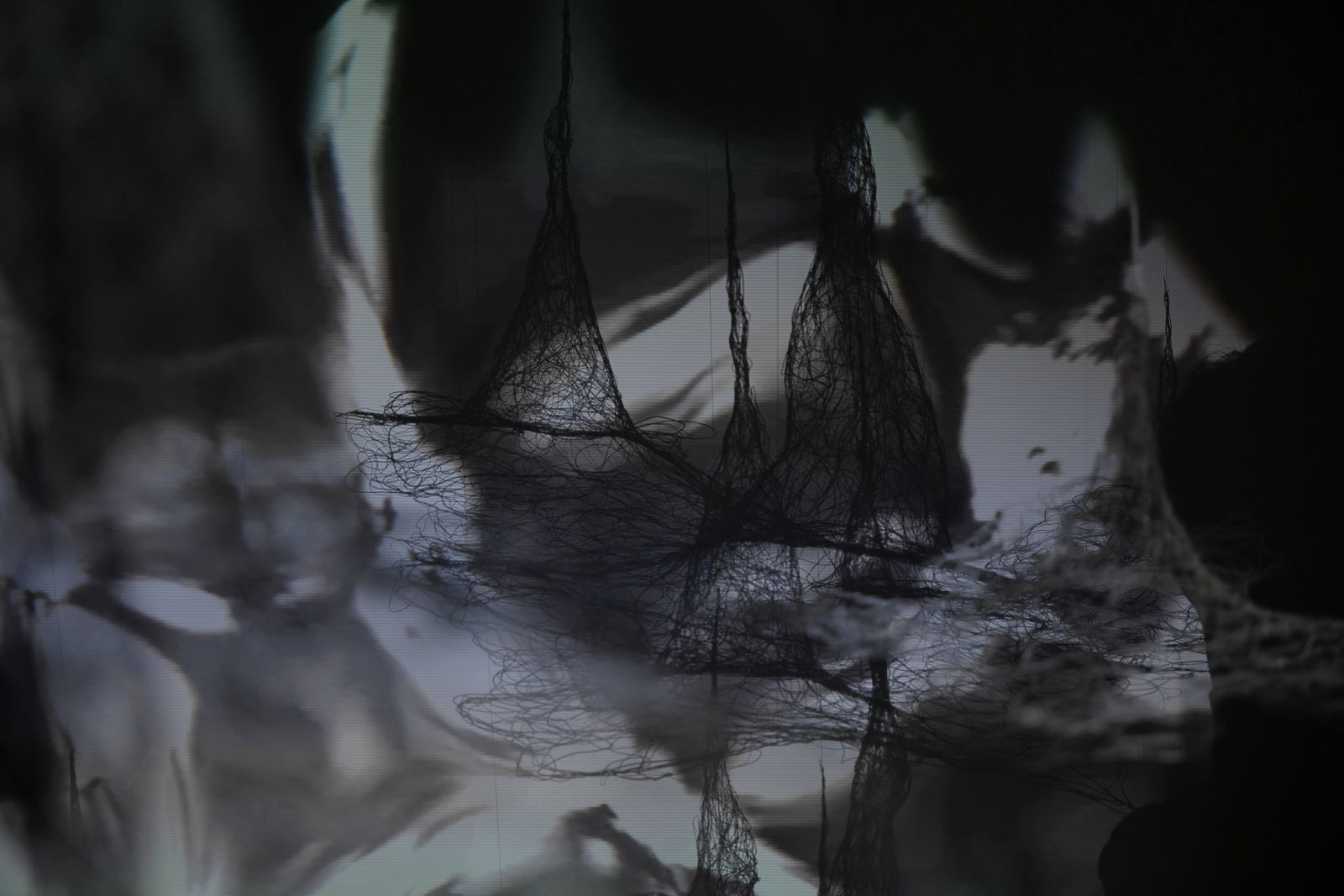 Mystic, view 6, enamelled copper wire, video projection, Dimensions variable.